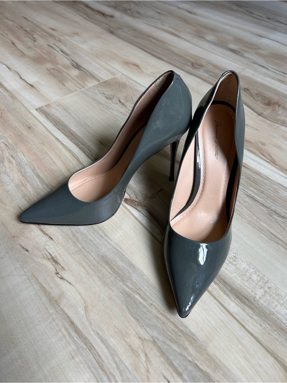 Massimo Matteo Gray Patent Pointed-Toe Stiletto Pumps
